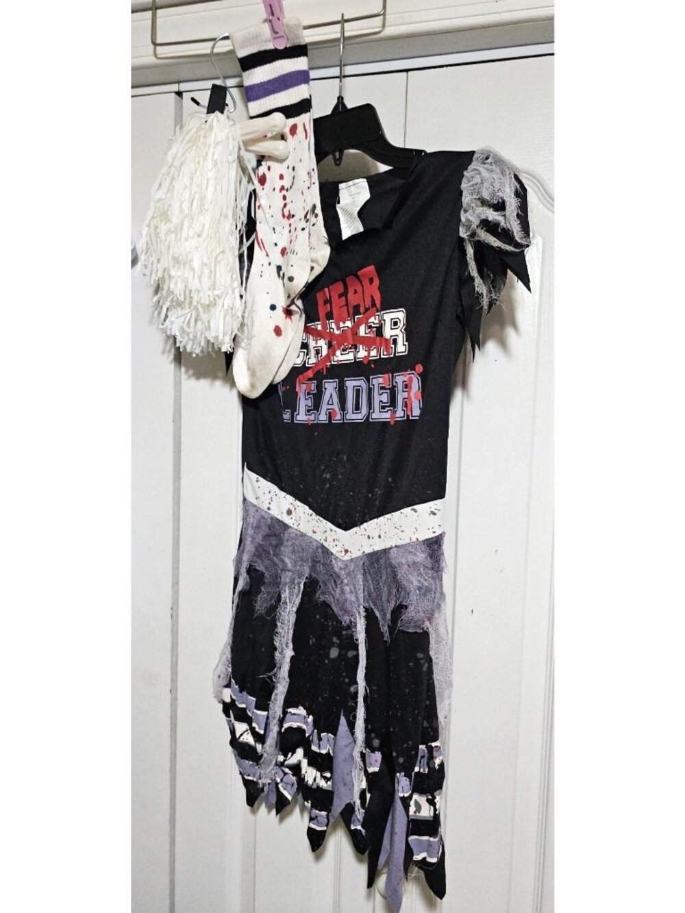 Zombie Cheerleader Fear Leader Costume Girls 12-14 Dead Killer Poms Halloween